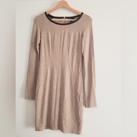 Mango Tan Long Sleeve Dress with Black Trim - Picture 2 of 2
